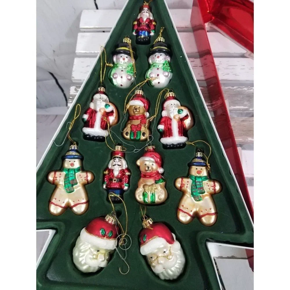 Huntington Xmas Holiday ornament set‎ Santa Snowman Bear Gingerbread glass blown